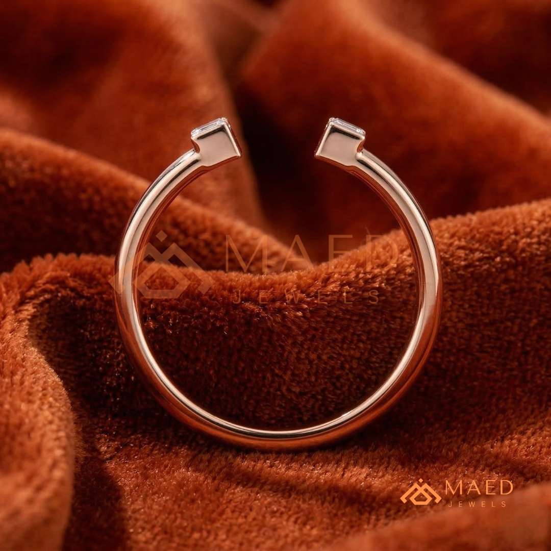 Minimalist Two-Stone Open Cigar Ring – Silver, 14K Yellow & Rose Gold