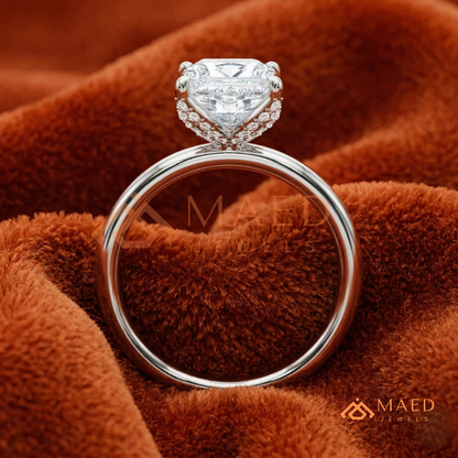 Princess Cut Hidden Halo Engagement Ring in 14K Gold & Sterling Silver