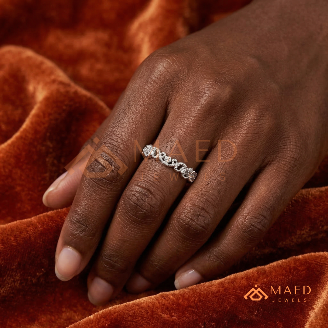Vintage Filigree Milgrain Wedding Band in Silver, 14K Yellow & Rose Gold