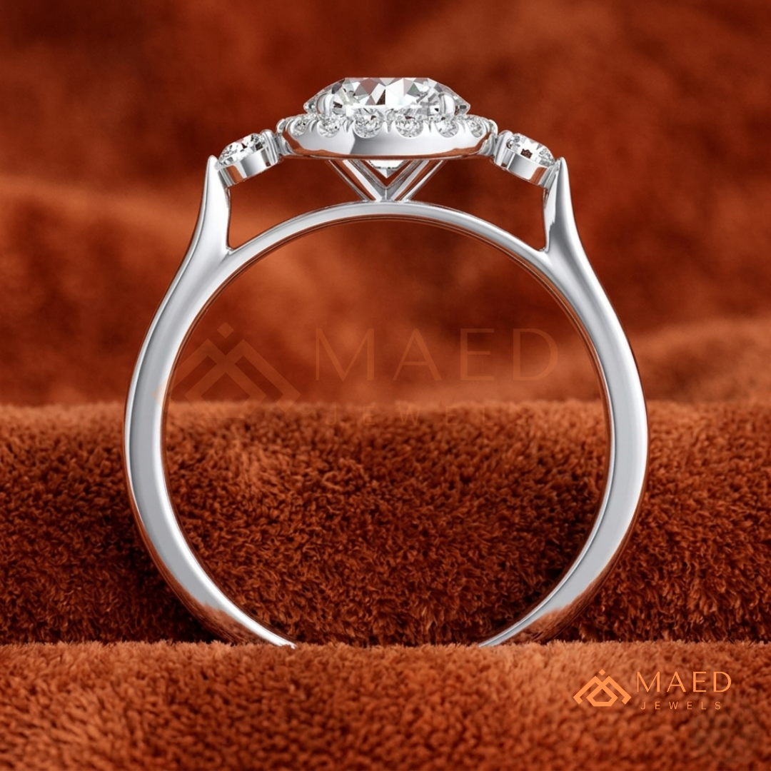 Majestic Oval Halo Diamond Simulant Ring in 14K Yellow Gold, Rose Gold & Sterling Silver