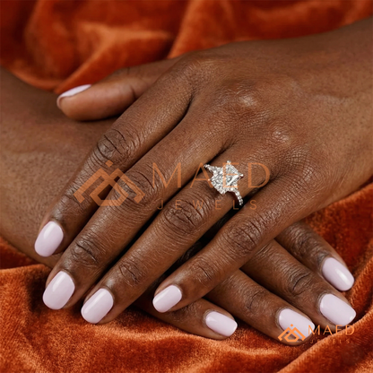 Radiant Cut Engagement Ring | Marquise & Round Cluster Band in 14K Gold, Rose Gold & Sterling Silver
