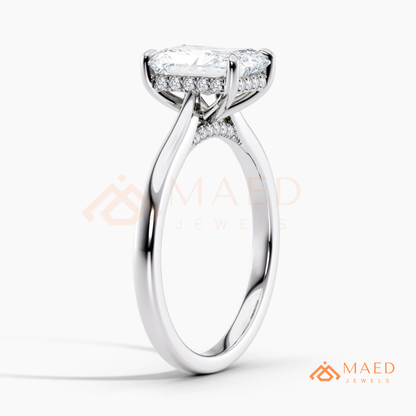 Classic Radiant Cut Solitaire Engagement Ring with Hidden Halo in Silver, 14K Gold & Rose Gold