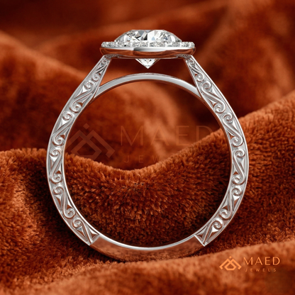 Vintage Milgrain Halo Diamond Simulant Ring in 14K Yellow Gold, Rose Gold & Silver