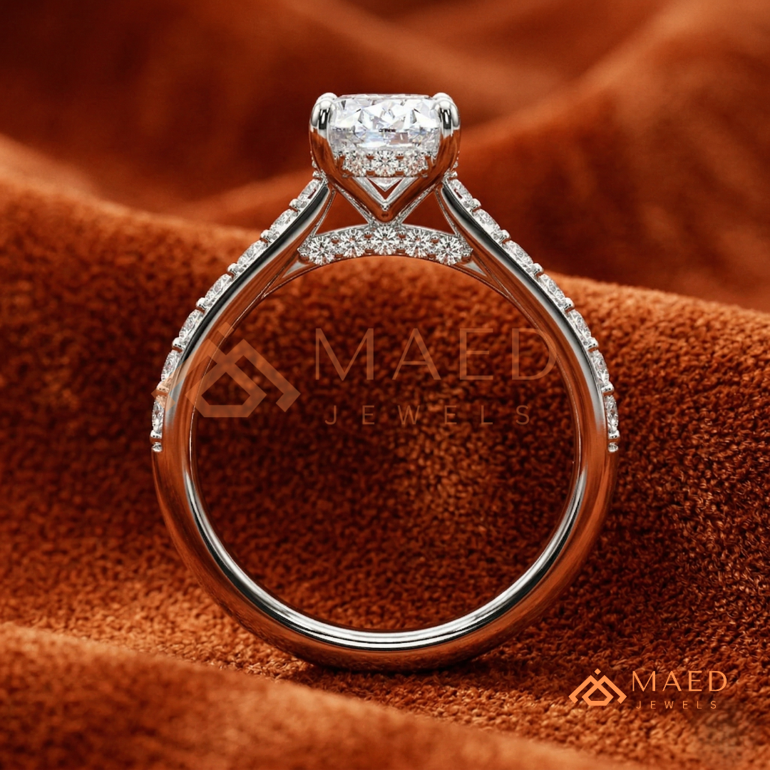 Oval Cut Moissanite Engagement Ring | 14K Gold, Rose Gold & Silver Pave Band