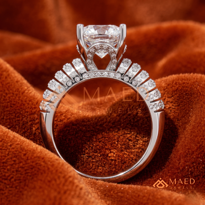Round Cut Multi-Row Pave Engagement Ring in 14K Gold, Rose Gold & Sterling Silver | Wide Band Statement Cocktail Ring