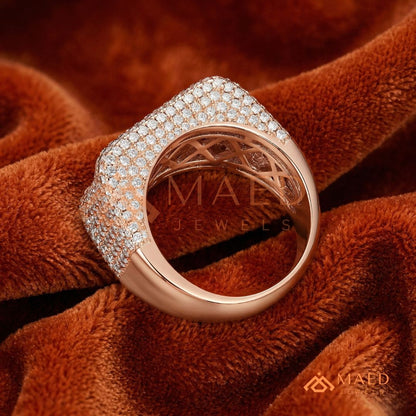Heavy Iced Rounded Cluster Dome Ring – 925 Silver, 14K Gold & Rose Gold
