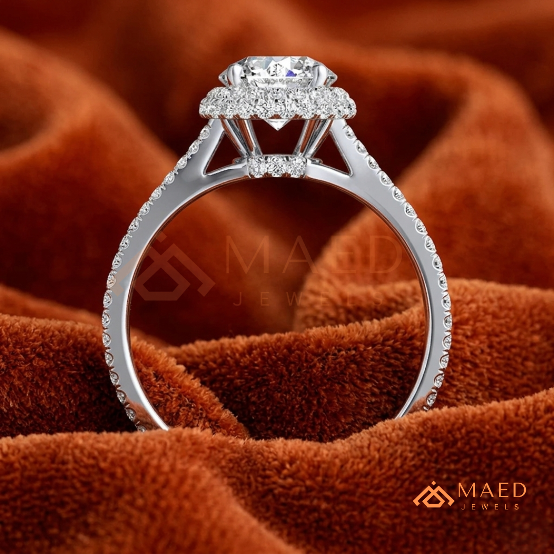 Round-Cut Halo Engagement Ring with Split-Shank Pavé Band