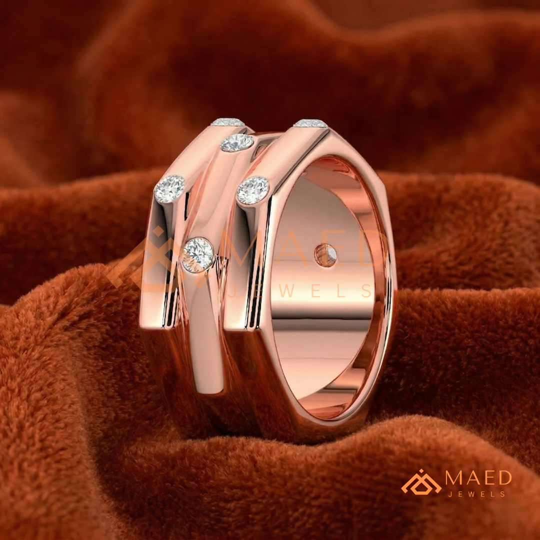 The Nexus Triple Layer Faceted Band | Flush Diamond Statement Ring