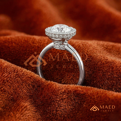 Classic Round Cut Moissanite Halo Engagement Ring in 925 Sterling Silver, 14K Gold & 14K Rose Gold | Solitaire Halo Wedding Ring for Women