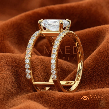 Radiant Cut Double Band Engagement Ring | Floating Open Spacer Pavé Cuff