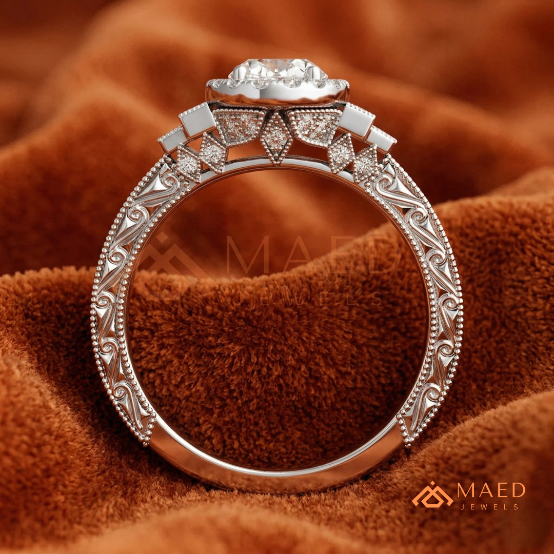 Heirloom Oval Halo [Gemstone Type] Ring with Filigree Band in 14K Gold, Rose Gold & Silver