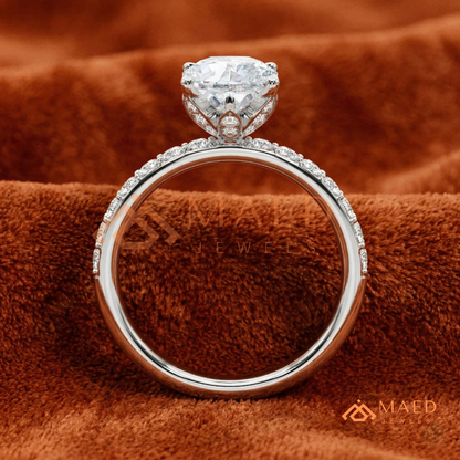Oval Cut Engagement Ring with Pavé Band | Classic 4-Prong Promise Ring for Women | 14K Gold, Rose Gold & Sterling Silver