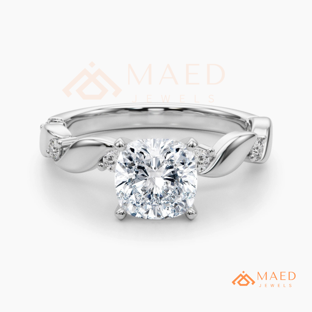 The Willow Cushion Cut Twisted Band Ring – Silver, 14K Yellow & Rose Gold
