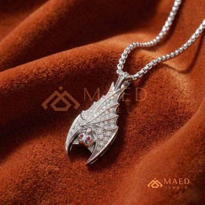 Vampire Bat Diamond Cluster Statement Charm – Red Eye Halloween Pendant