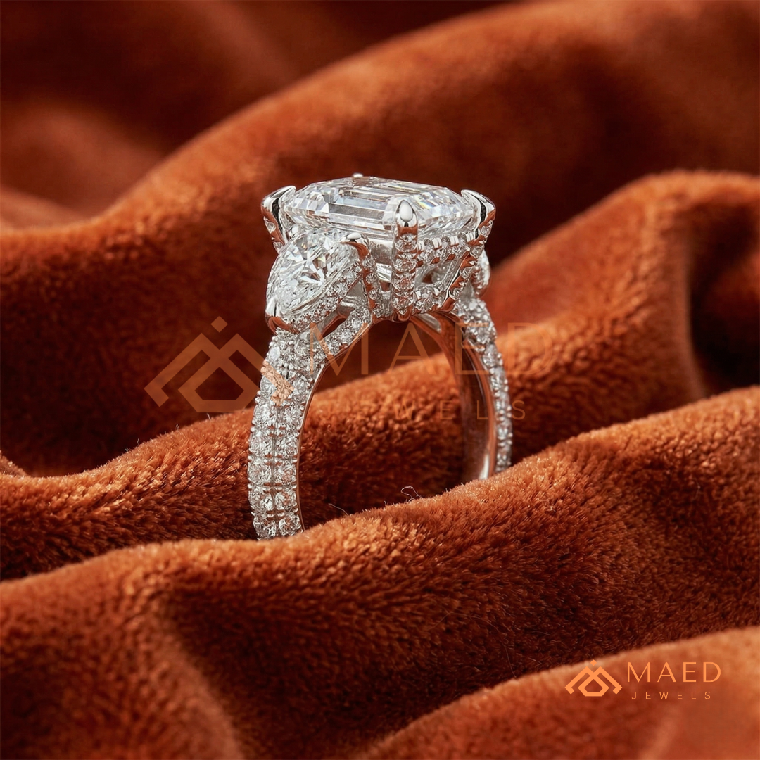 Modern Oval Cut Triple Row Engagement Ring with Baguette & Pavé Band