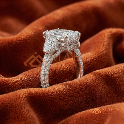 Modern Oval Cut Triple Row Engagement Ring with Baguette & Pavé Band