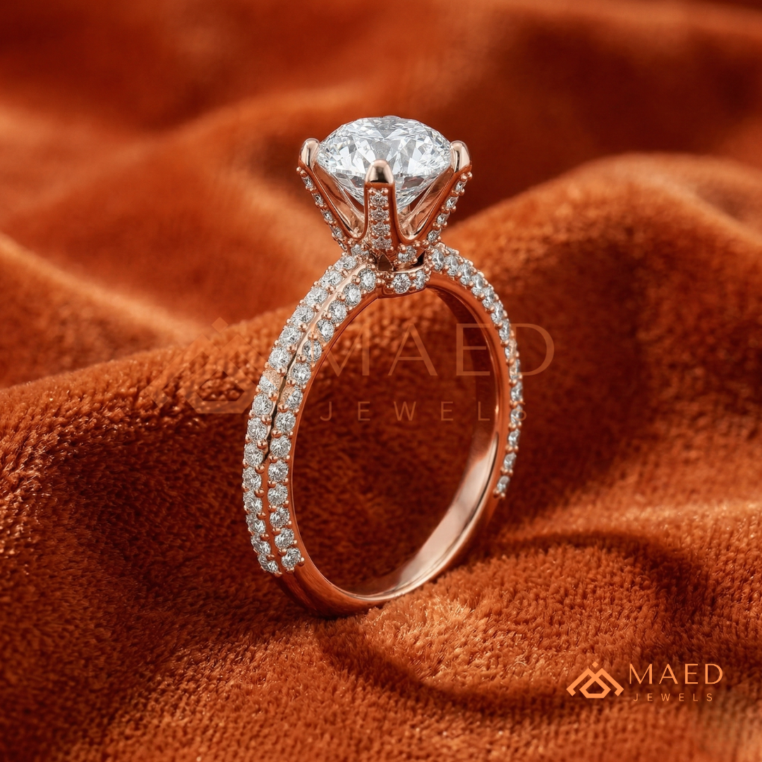 Oval Cut Engagement Ring | Triple Row Micro Pave Band in 14K Gold & Sterling Silver