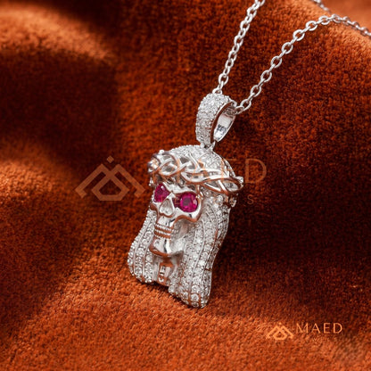 Fully Flooded Skull Jesus Piece Charm – Crown of Thorns Hip Hop Pendant