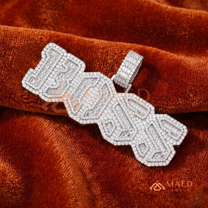 Custom Iced Out "BOSS" Letter Pendant Necklace in 14K Gold, Rose Gold & Sterling Silver
