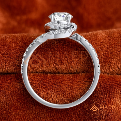 Moissanite Bypass Halo Engagement Ring in 14K Gold, Rose Gold & Sterling Silver | Twisted Pave Diamond Accent Ring for Women