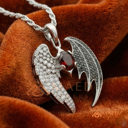 The Dark Angel Wing Pendant | Red Garnet Gothic Statement Necklace