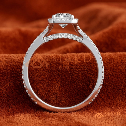 Radiant-Cut Halo Engagement Ring with Split-Shank Pavé Band