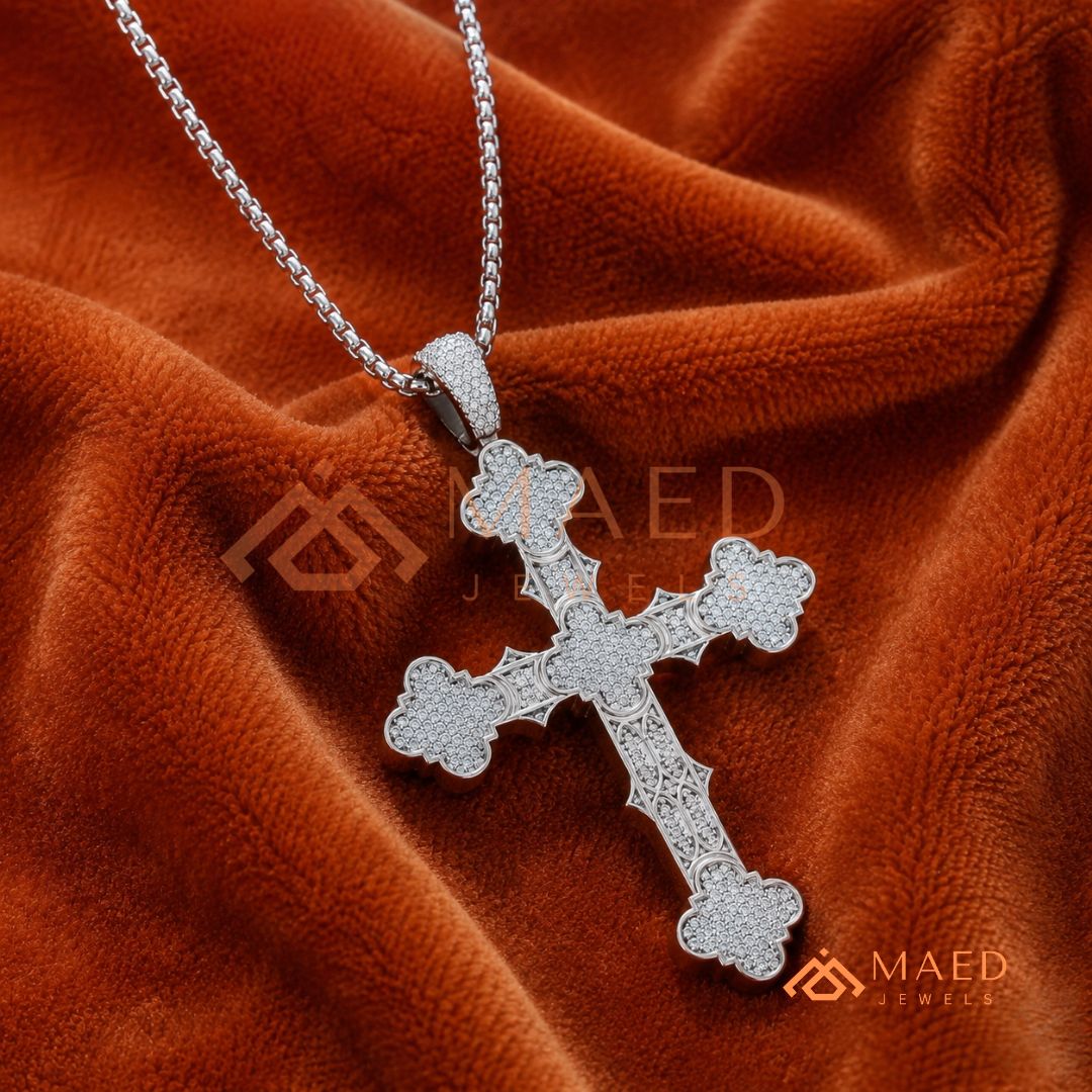 Byzantine Clover Cross Pendant – Iced Out Micro Pave Statement Necklace