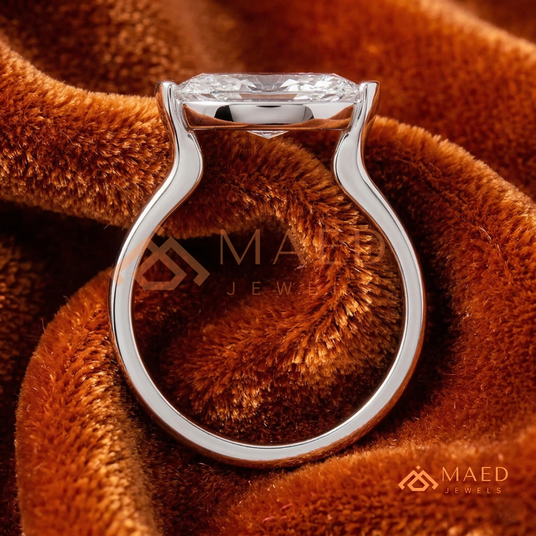 Horizontal Marquise Solitaire Ring with V-Prongs in Silver, 14K Yellow or Rose Gold