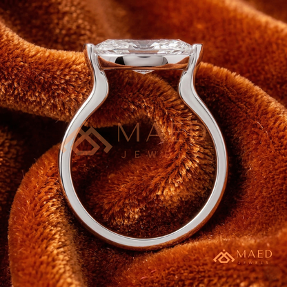 Horizontal Marquise Solitaire Ring with V-Prongs in Silver, 14K Yellow or Rose Gold