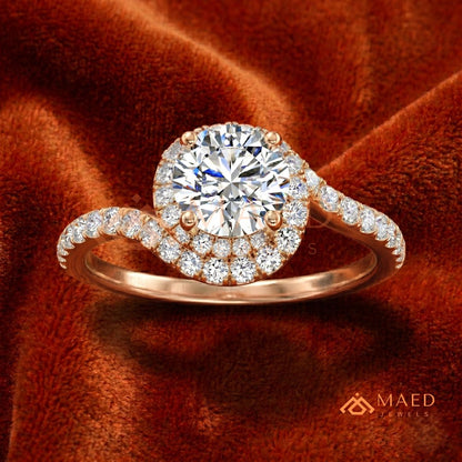 Moissanite Bypass Halo Engagement Ring in 14K Gold, Rose Gold & Sterling Silver | Twisted Pave Diamond Accent Ring for Women