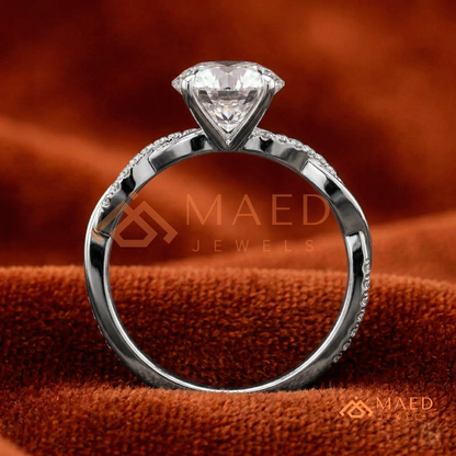 Nature-Inspired Shield Cut Three-Stone Engagement Ring with Textured Bark Band in Silver, 14K Gold & Rose Gold