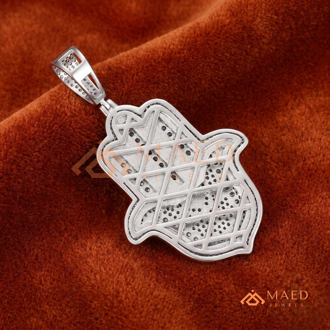 Iced Out Hamsa Hand Pendant Necklace | Sterling Silver, 14K Gold & Rose Gold