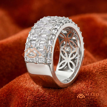 Multi-Row Emerald Cut Diamond Eternity Band in Silver, 14K Yellow & Rose Gold