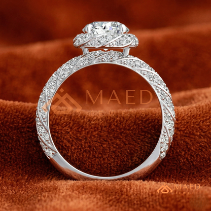 ound Cut Halo Twisted Band Promise Ring (Silver, 14K Yellow/Rose Gold)