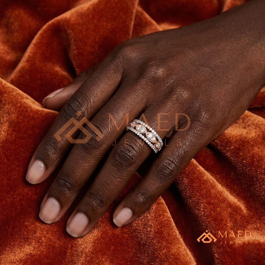 Amara Two-Tone Milgrain Filigree Ring – Available in Silver, 14K Yellow & Rose Gold