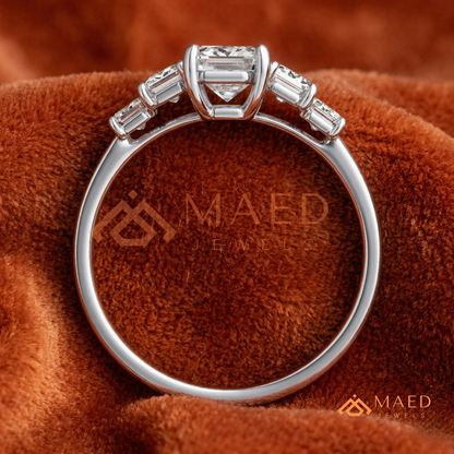 Five-Stone Emerald Cut Diamond Simulant Ring (14k White, Yellow, Rose Gold & Sterling Silver)