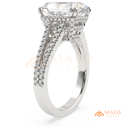 Radiant Cut Engagement Ring with Split Shank Pavé Band in Silver, 14K Gold, & 14K Rose Gold