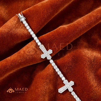 Multi-Cross Iced Tennis Bracelet – Sterling Silver, Gold & Rose Gold