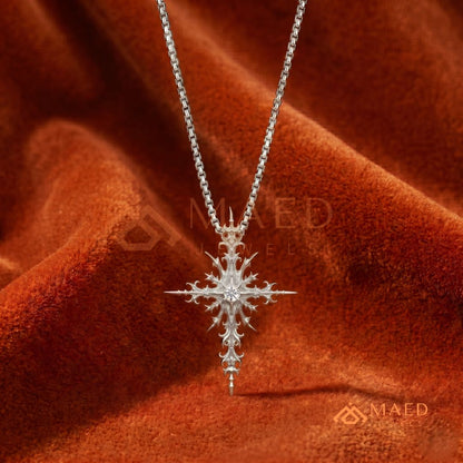 Gothic Starburst Cross Pendant – Thorn & Spike Filigree Necklace