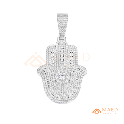 Iced-Out Hamsa Hand Pendant – Micro-Pave Diamond Finish in Silver, 14k Gold, 14k Rose Gold