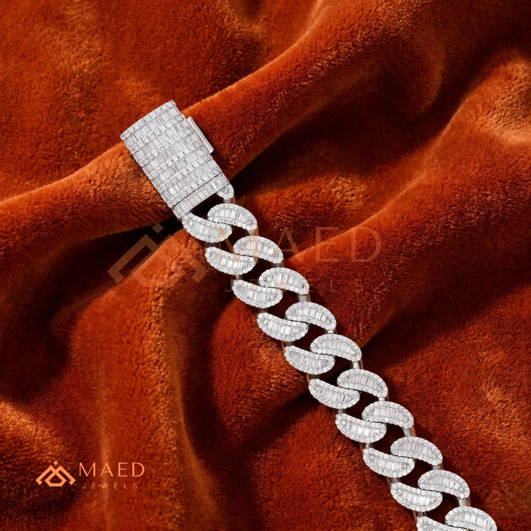 Iced Baguette Cuban Link Bracelet – 925 Silver, Gold & Rose Gold
