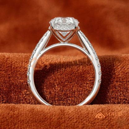 Oval Cut Hidden Halo Engagement Ring | Pavé Band in 14k Gold, Rose Gold & Silver