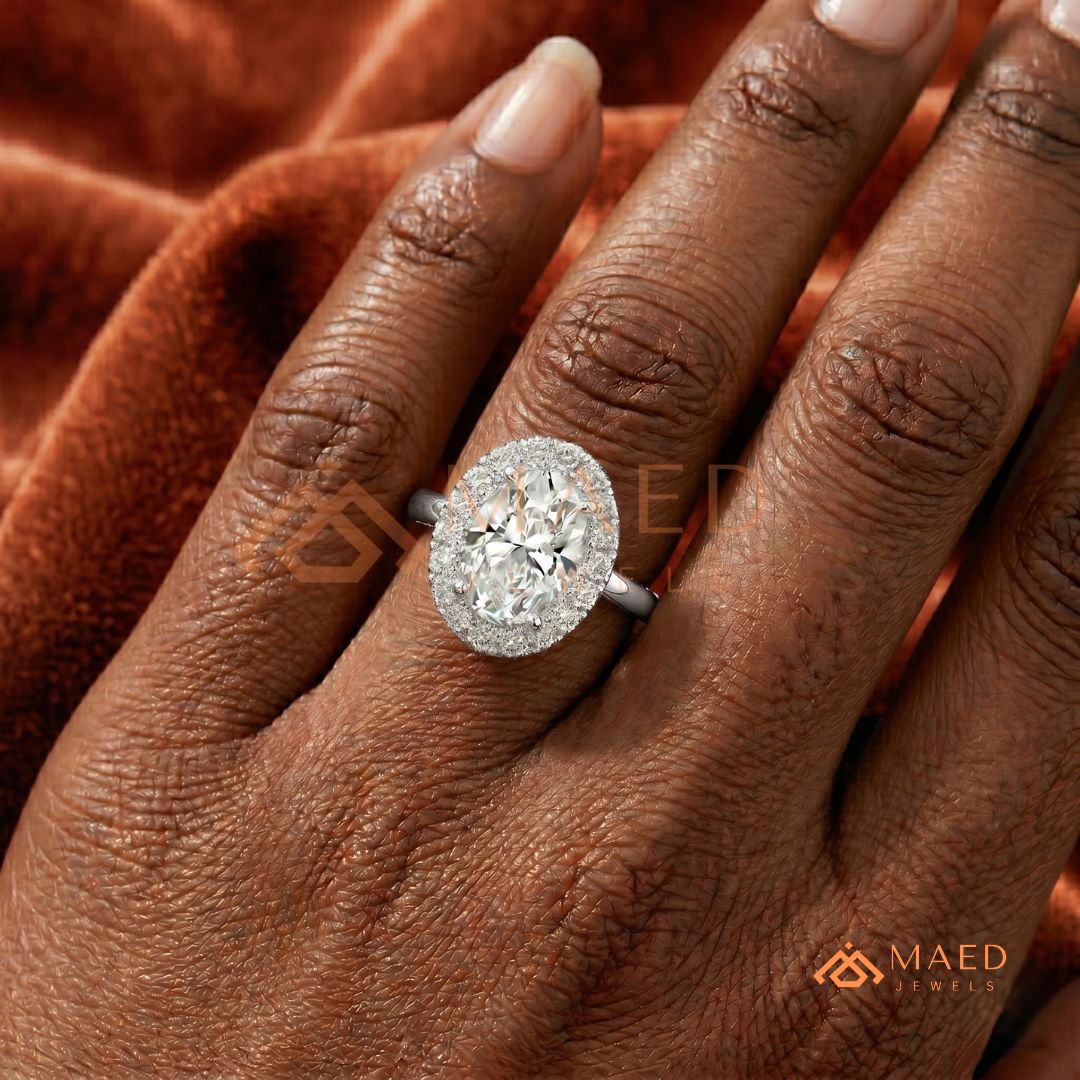 Classic Oval Cut Halo Engagement Ring in 14K Gold, Rose Gold & Silver