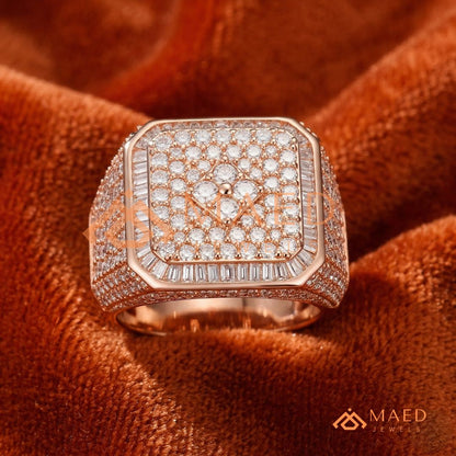 Men's Square Pave & Baguette Diamond Ring | Silver, 14K Gold & Rose Gold