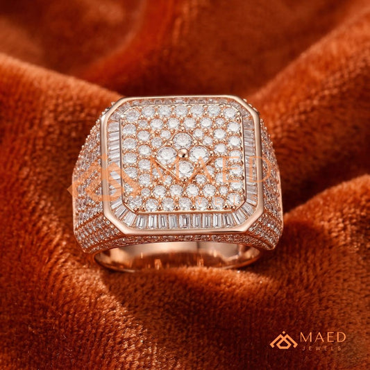 Men's Square Pave & Baguette Diamond Ring | Silver, 14K Gold & Rose Gold