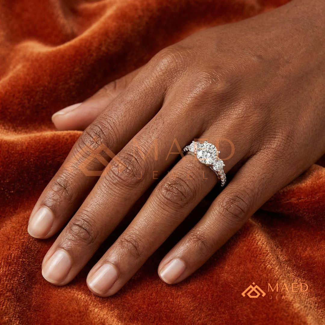 he Trinity Pave Band Ring | Round Brilliant Three-Stone Anniversary Band