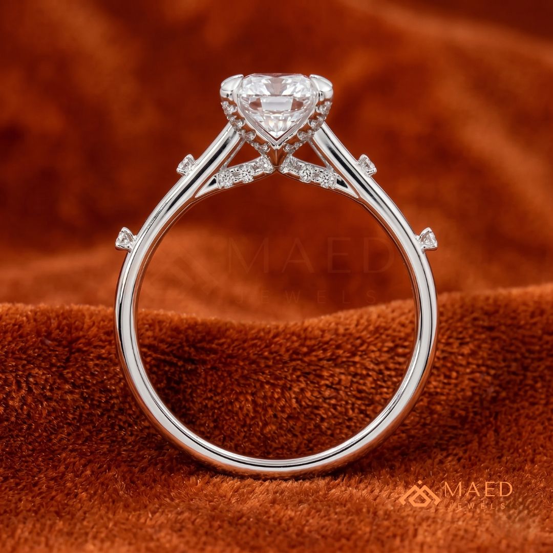 Radiant Cut Solitaire Engagement Ring with Dotted Accent Band