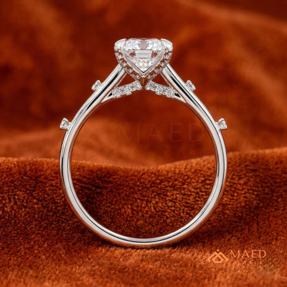 Radiant Cut Solitaire Engagement Ring with Dotted Accent Band