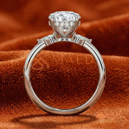 Round Brilliant Cut Ring with Marquise Floral Cluster | 14k Gold, Rose Gold & Silver