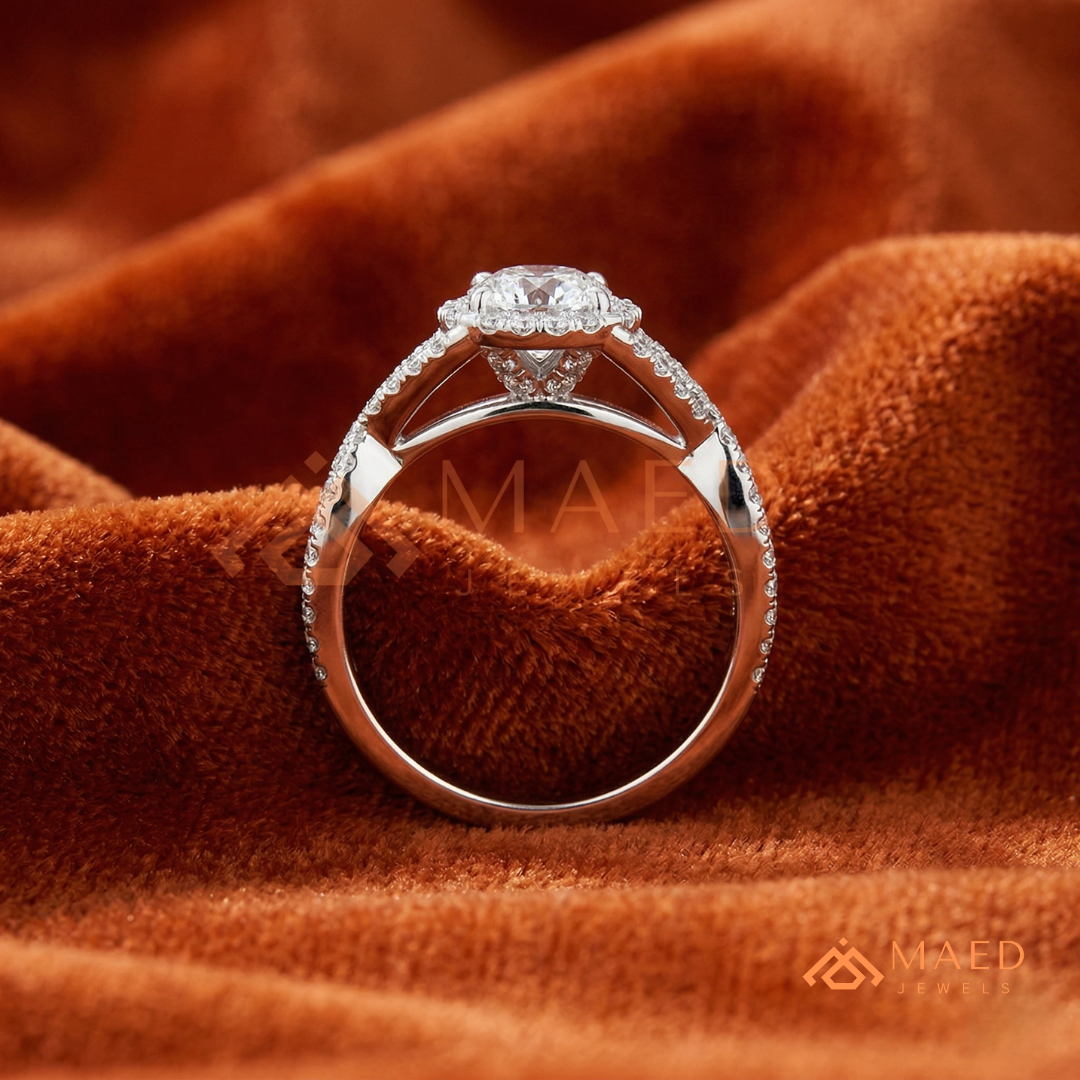 Entwined Infinity Halo Diamond Simulant Ring in 14K Yellow Gold, Rose Gold & Silver